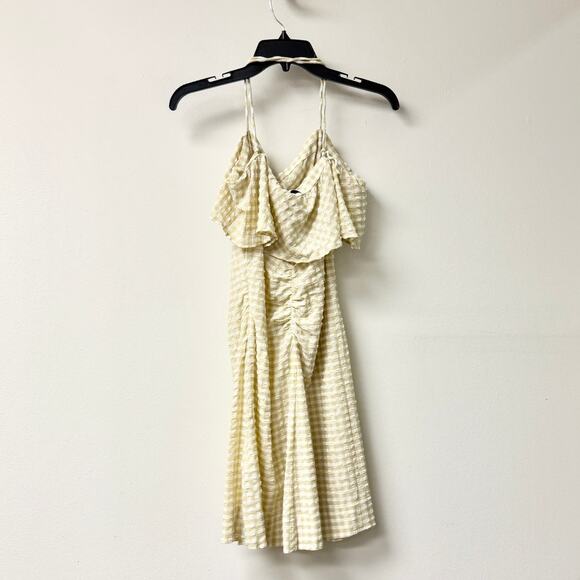 Ganni Gingham Check-Print Ruffled Mini Dress Beige Yellow Women's Size 40 US 8 - Picture 3 of 5